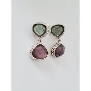 Vintage Napier Designer Pink and Smokey Gray Crystal Earrings